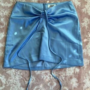 Tiger Mist Light Blue Satin Drawstring Mini Skirt